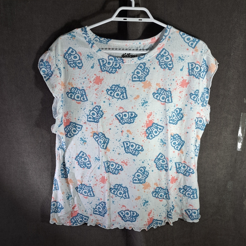 Kellogg's Pop Tarts White Pink Blue Ruffled Edges Light PJ Tee NWOT XL